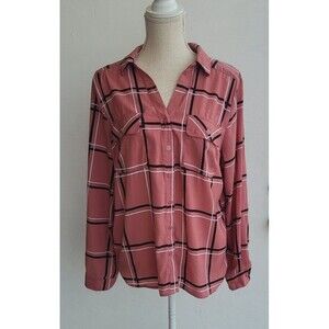 Adrienne Vittadini women's plaid long sleeves button down shirt size L